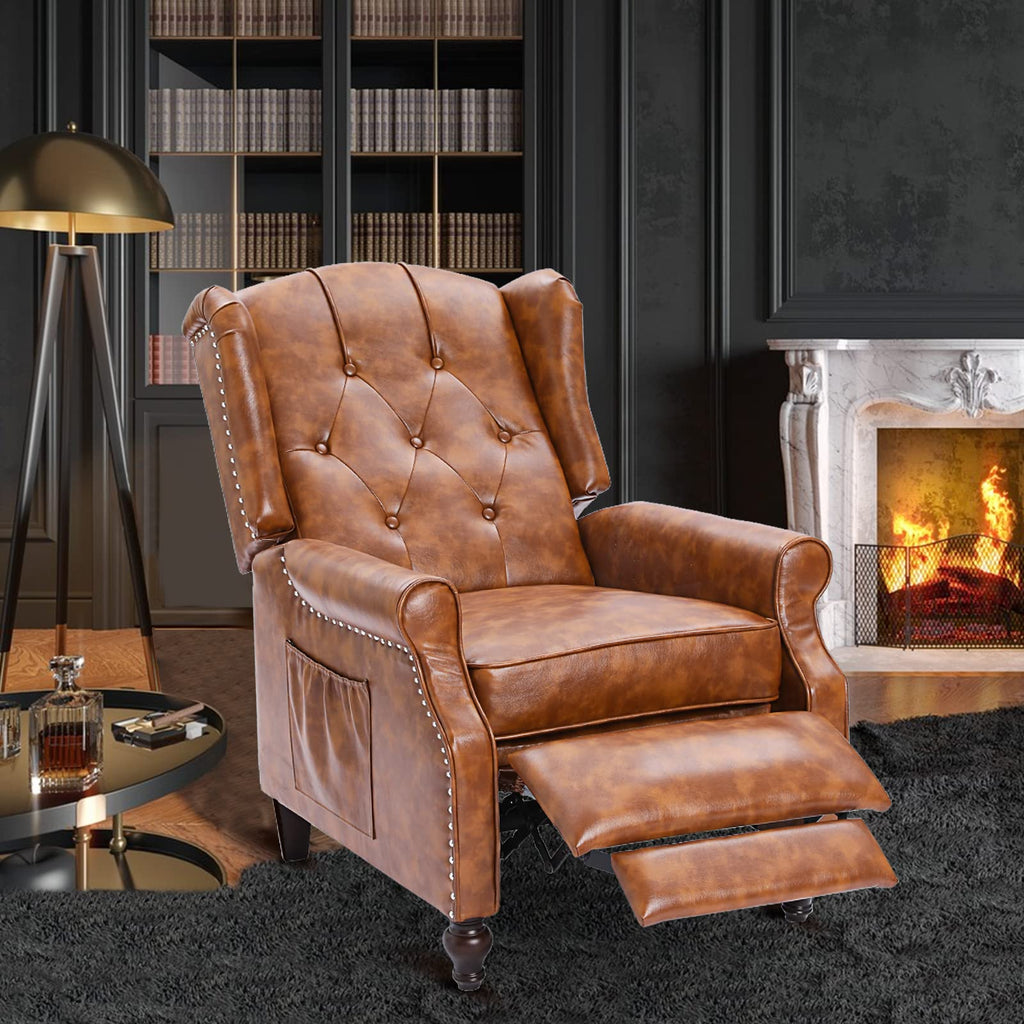 Wingback Recliner Chair - Tufted Arm Chair Recliner - Fabric Push Back Single Sofa for Living Room Adjustable Backrest (Blue Floral)