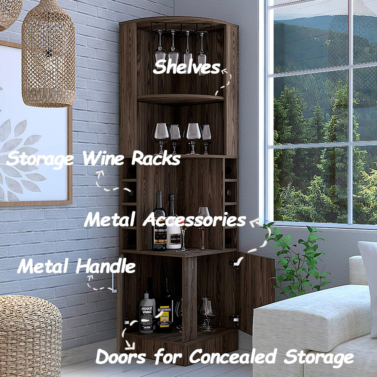 HRVEOCEI 71 Inch Corner Wine Cabinet, Tall Corner Bar Cabinet