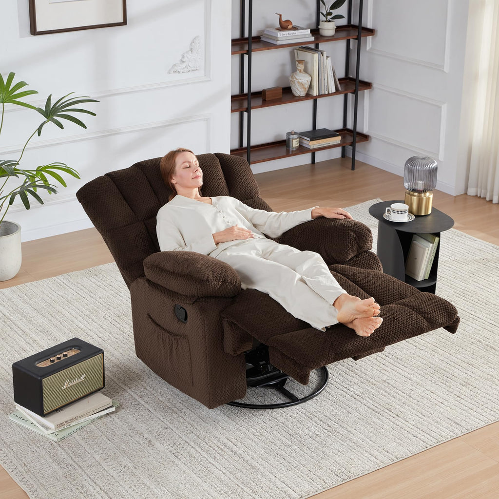 WILLOVE 41" Oversized Rocker Recliner Chair, Rocking Recliners Overstuffed Soft Big Man Manual Recliner, Extra Large Chenille Living Room Chair 350 LBS Capacity, Grey, L