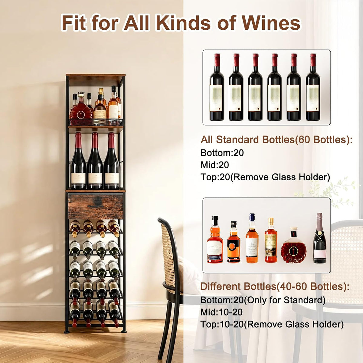 7-Tier Wine Rack Freestanding Floor Liquor Cabinet Bar for Home