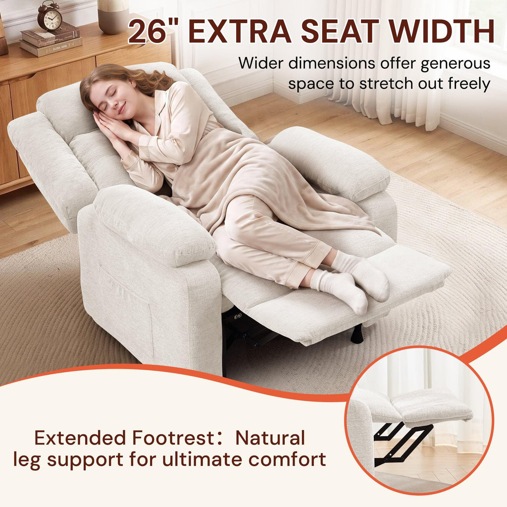 Korser Power Recliner Chair for Adults, Oversized Electric Recliner with Thickened Cushions, Reclining Chair for Bedroom, Living Room Chairs with Side Pockets, Chenille