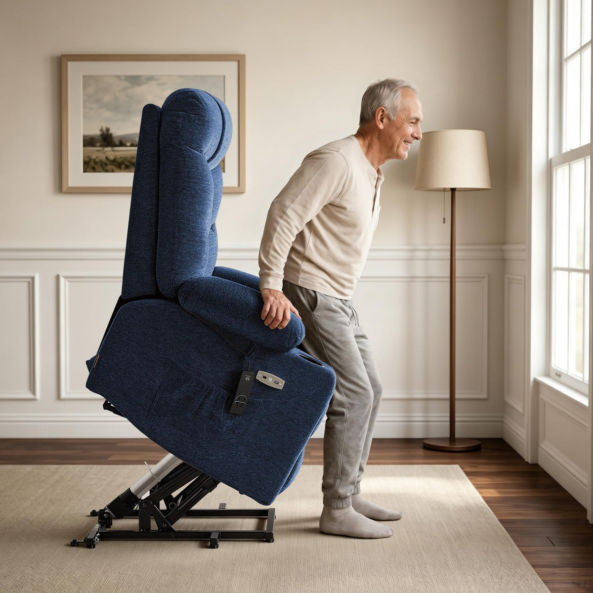 MCombo Power Lift Recliner for Elderly, Fabric 7287 (Light Grey, Medium)