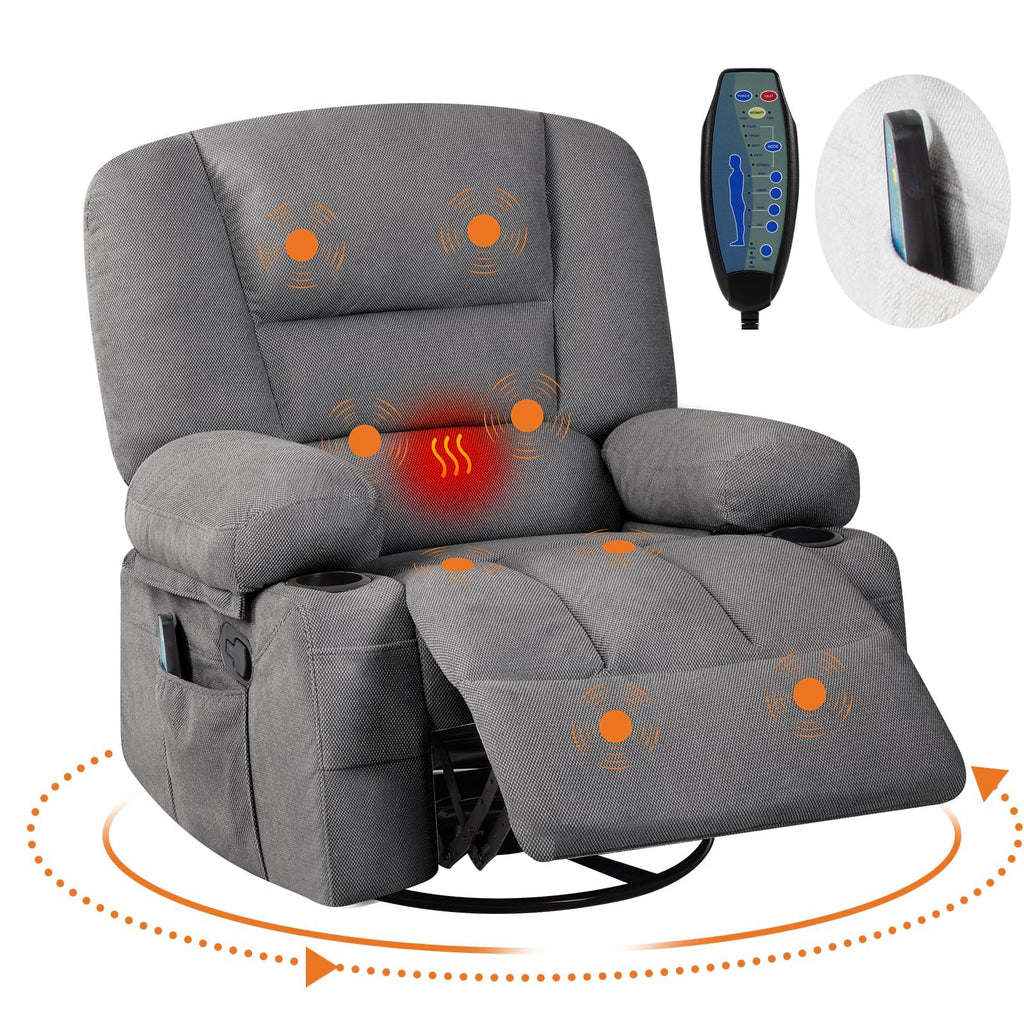 Garvee Oversized Recliner Chair,Extra Wide 360Â° Swivel Rocker Massage Heat
