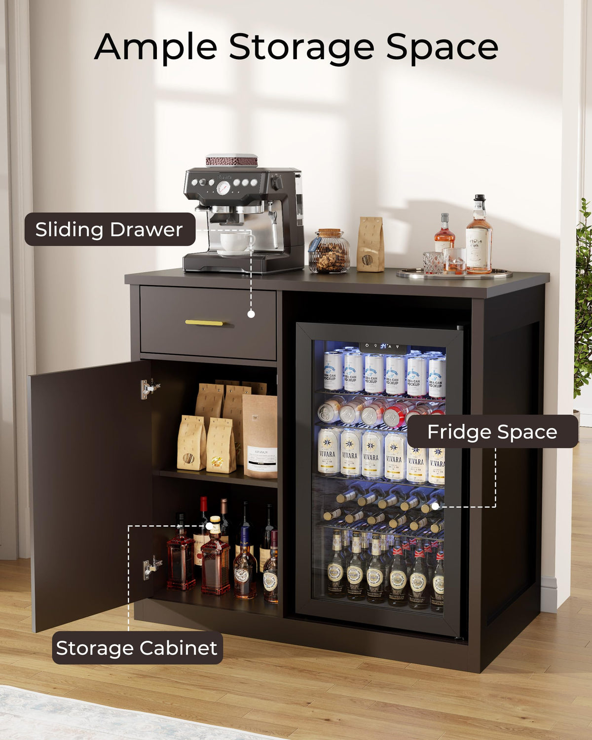Mini Fridge Cabinet, Coffee Bar Cabinet with Fridge Space (Not Included)