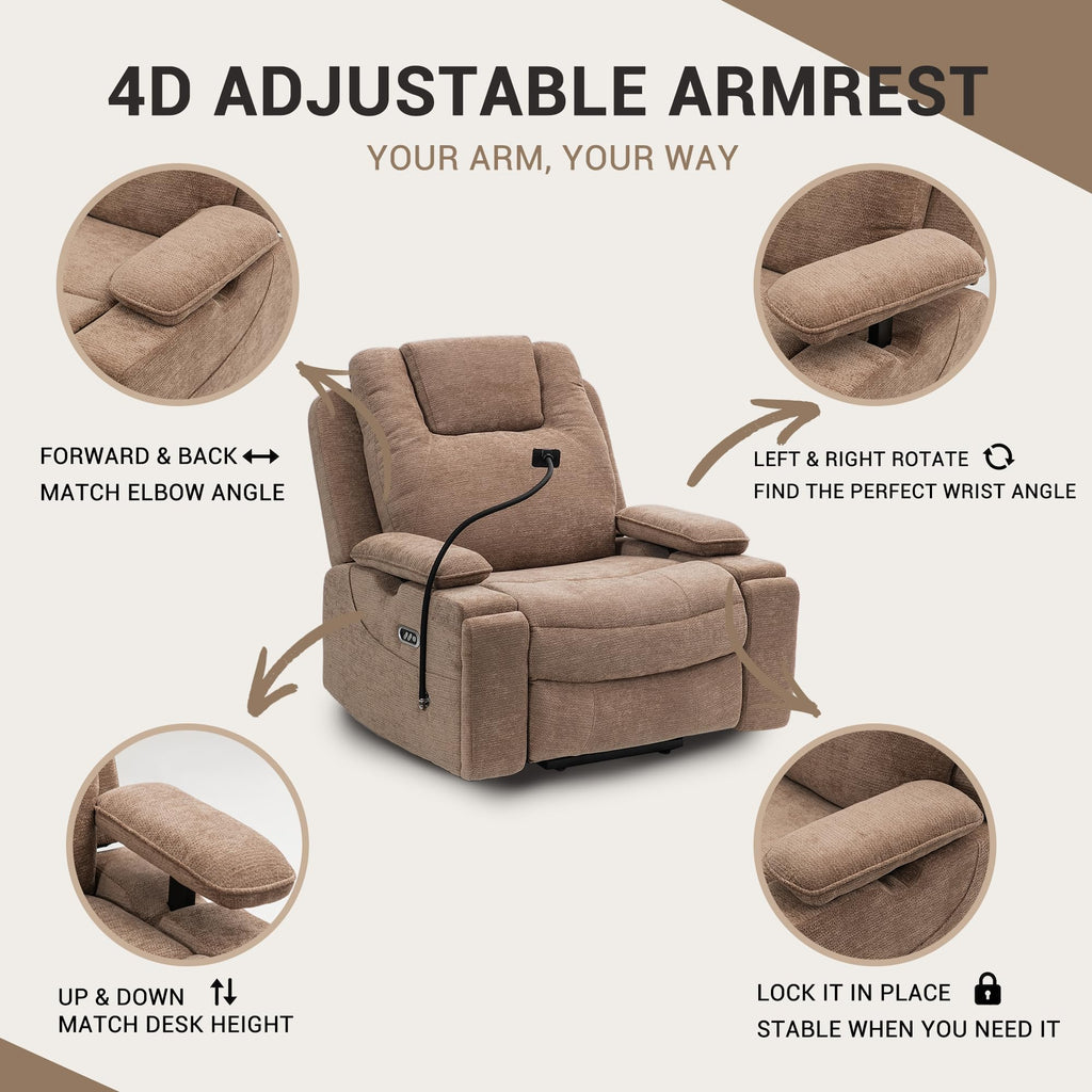 Oversized Dual Motor Recliner Power Lift Chair for Elderly Big Tall, Zero-Gravity Power Recliner Sofa, 350lbs Heavy Duty Seat with 4D Armrests, Phone Slot, Full Lay-Flat Positioning, Gray