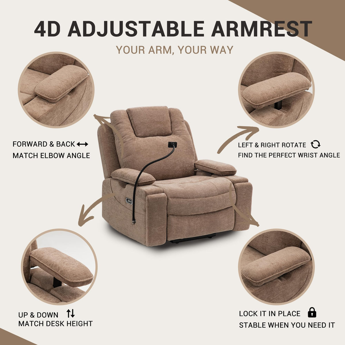 Oversized Dual Motor Recliner Power Lift Chair for Elderly Big Tall, Zero-Gravity Power Recliner Sofa, 350lbs Heavy Duty Seat with 4D Armrests, Phone Slot, Full Lay-Flat Positioning, Gray