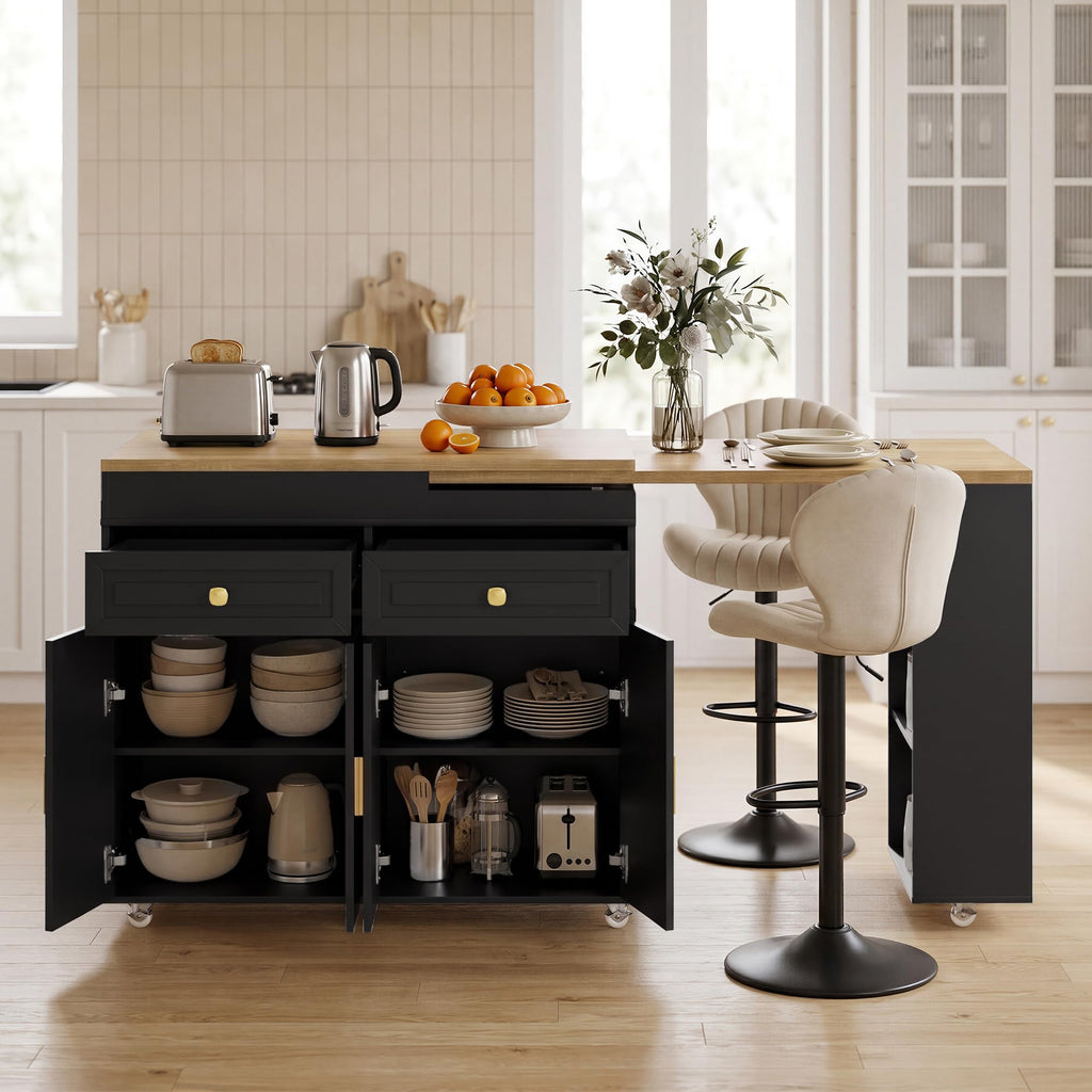3-in-1 Extendable Kitchen Island with Extendable and Swivel Dining Table