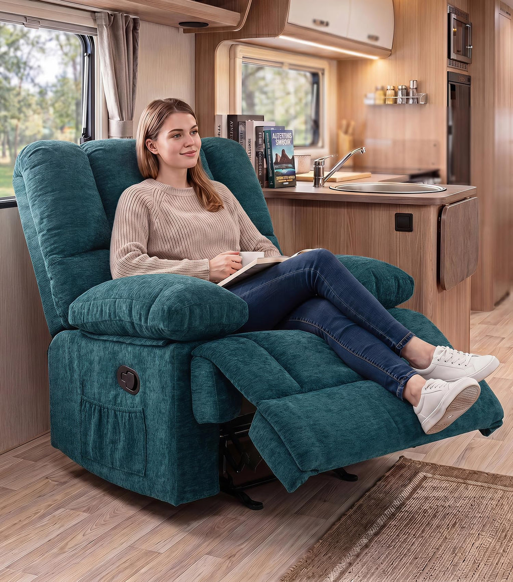 WILLOVE 41" Oversized Rocker Recliner Chair, Rocking Recliners Overstuffed Soft Big Man Manual Recliner, Extra Large Chenille Living Room Chair 350 LBS Capacity, Grey, L
