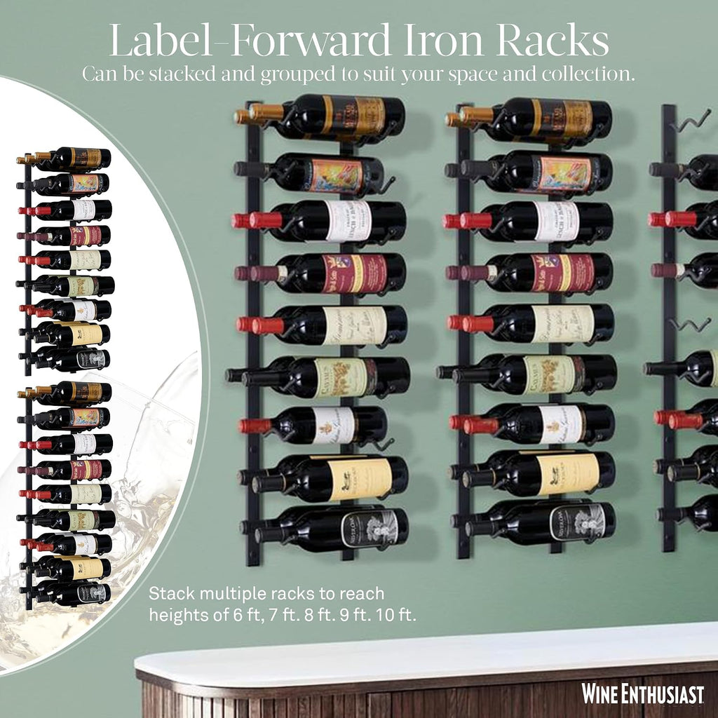 Wine Enthusiast N'FINITY 18 Bottle Wall Mounted Metal Wine Rack â Label Forward Wine Rack with Easy Installation - 3' Tall, 2 Column Deep (Black)