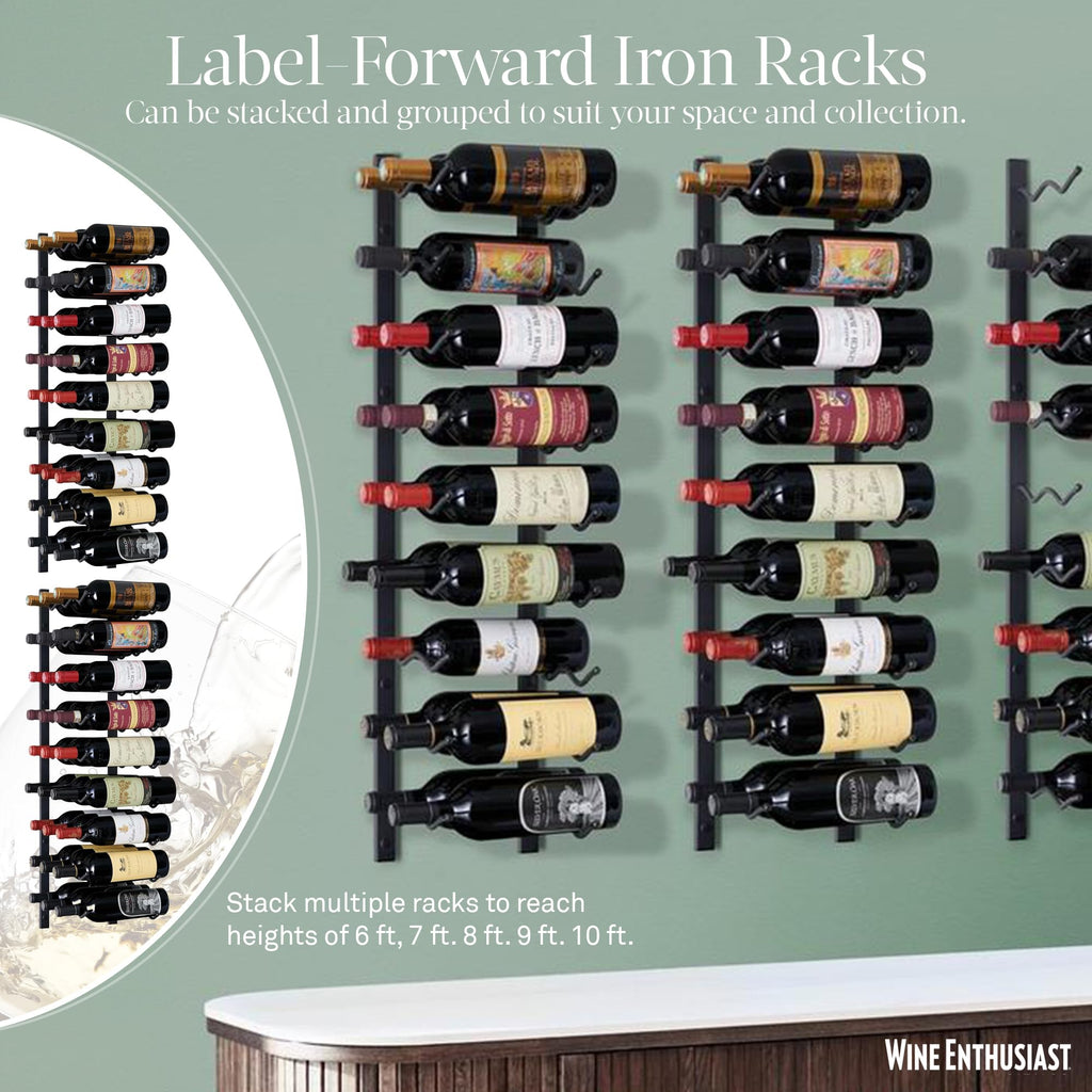 Wine Enthusiast N'FINITY 18 Bottle Wall Mounted Metal Wine Rack â Label Forward Wine Rack with Easy Installation - 3' Tall, 2 Column Deep (Black)
