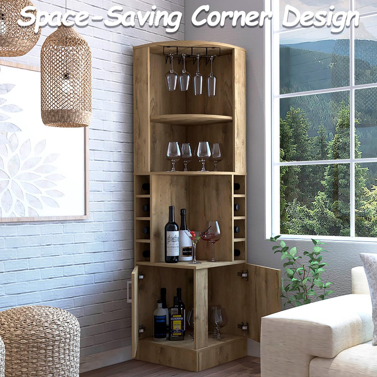 HRVEOCEI 71 Inch Corner Wine Cabinet, Tall Corner Bar Cabinet
