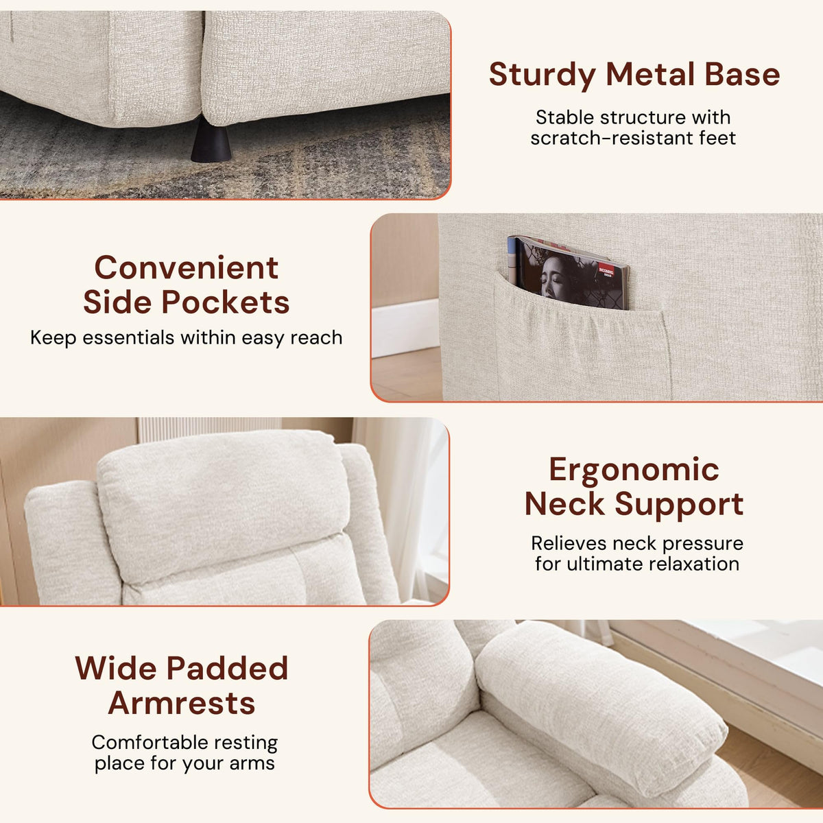 Korser Power Recliner Chair for Adults, Oversized Electric Recliner with Thickened Cushions, Reclining Chair for Bedroom, Living Room Chairs with Side Pockets, Chenille