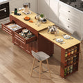80"-48" Extendable Kitchen Island with Extended Dining Table and Power Outlet,Large Mobile Kitchen Storage Islands with 2 Storage Drawers,Rolling Islands Cart with 3 Extra Rows Open Shelves(Brown)