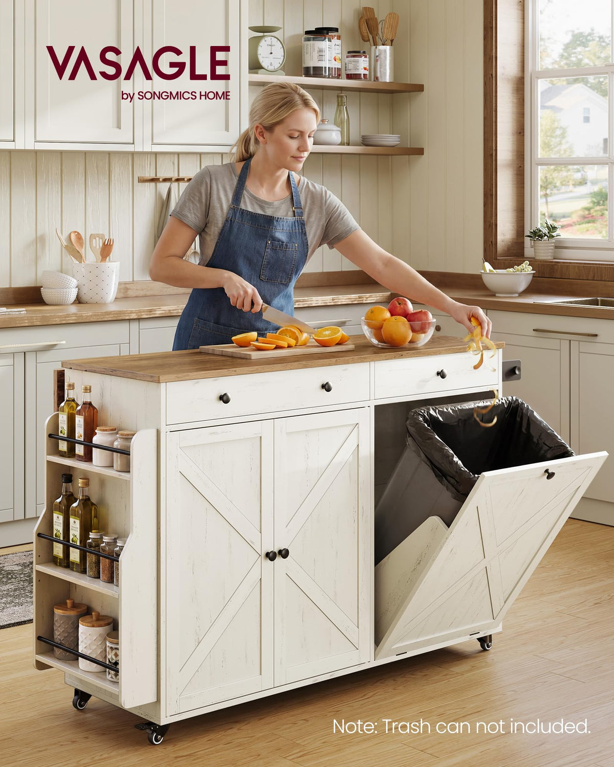VASAGLE Mobile Kitchen Island with 2 Doors, 2 Drawers