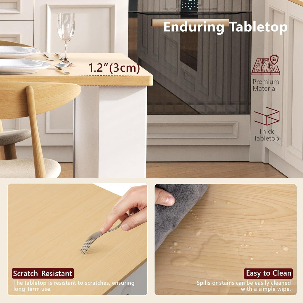 83" Extendable Kitchen Island with Drop Leaf Dining Table, Natural
