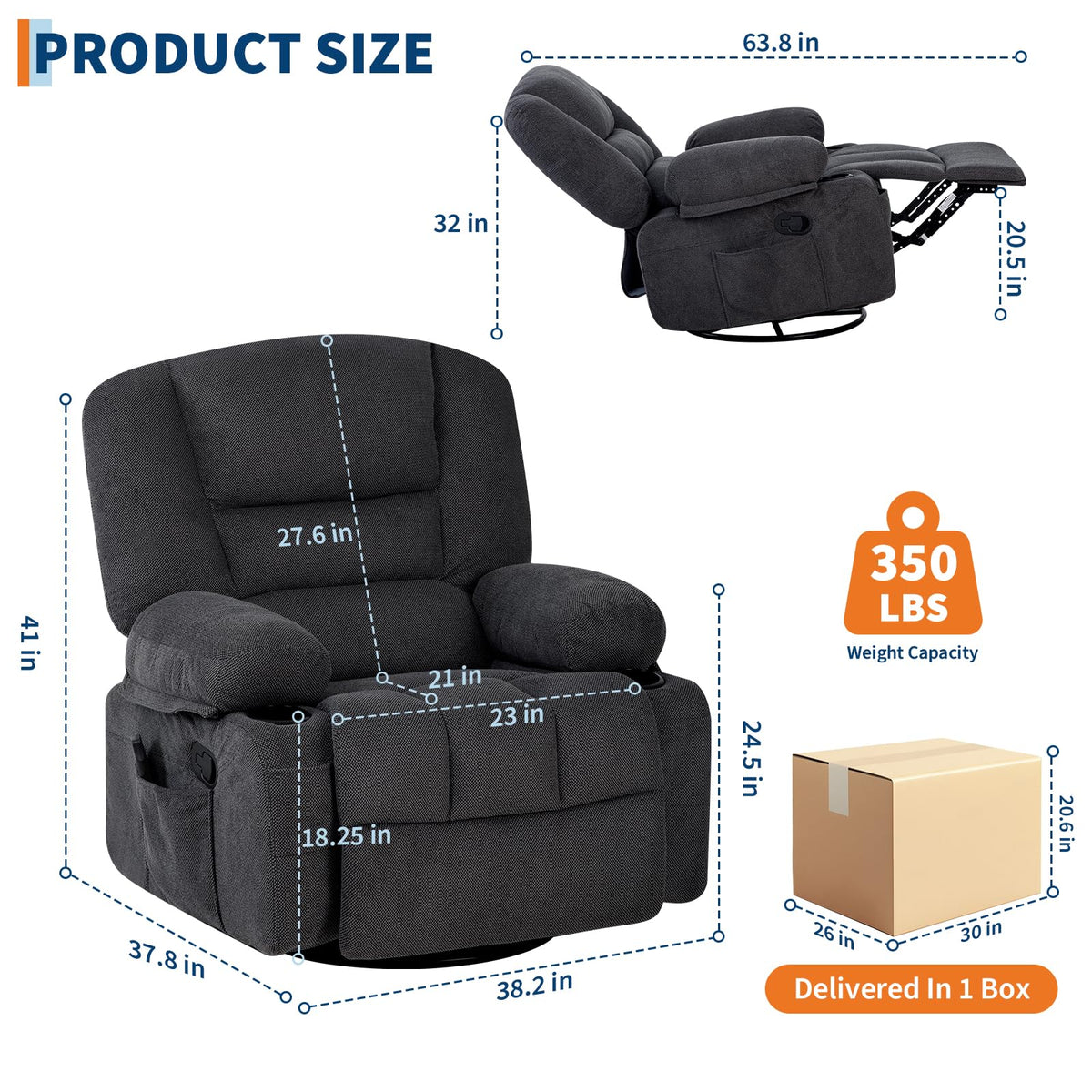Garvee Oversized Recliner Chair,Extra Wide 360Â° Swivel Rocker Massage Heat