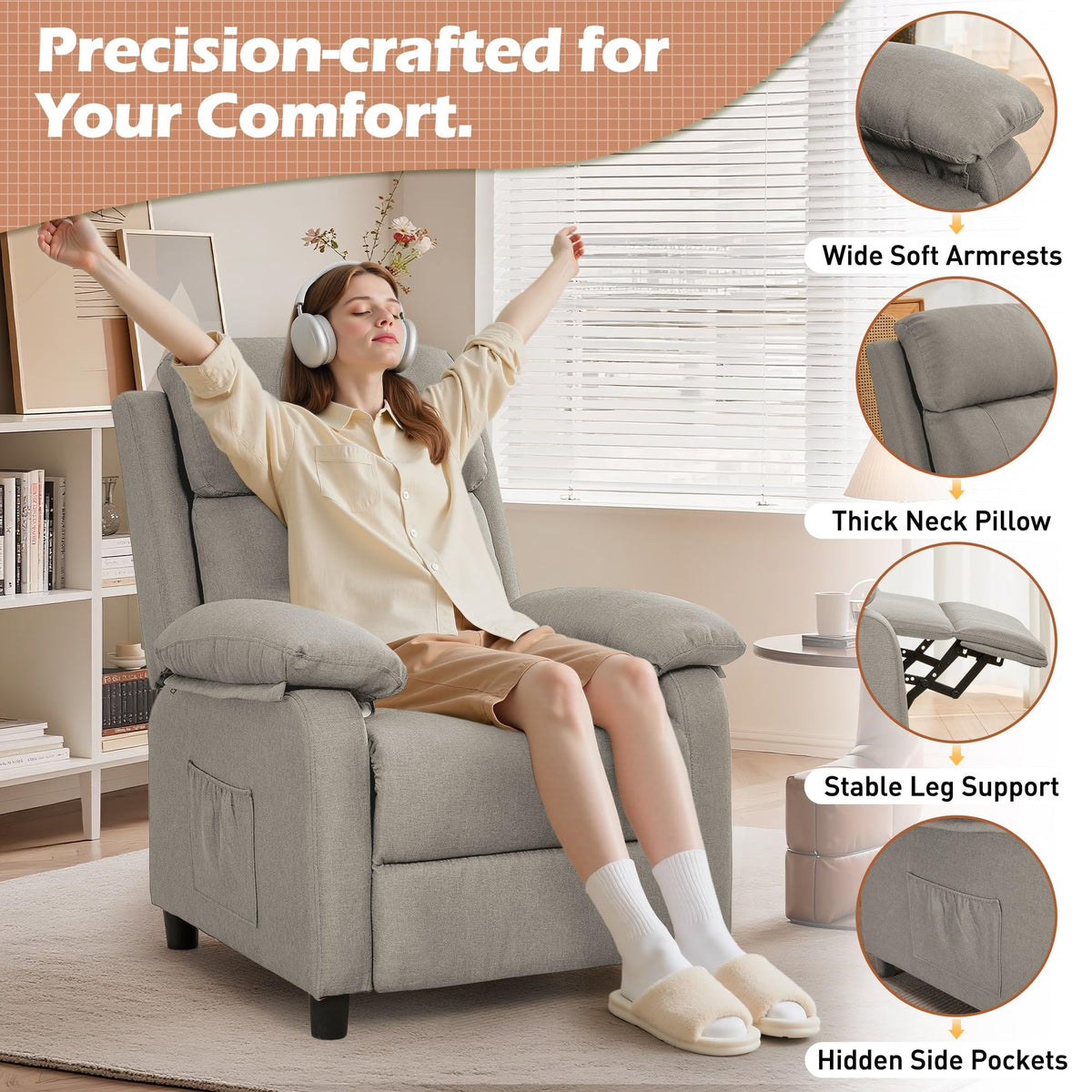 Korser Recliner Chair, Living Room Chairs for Adults