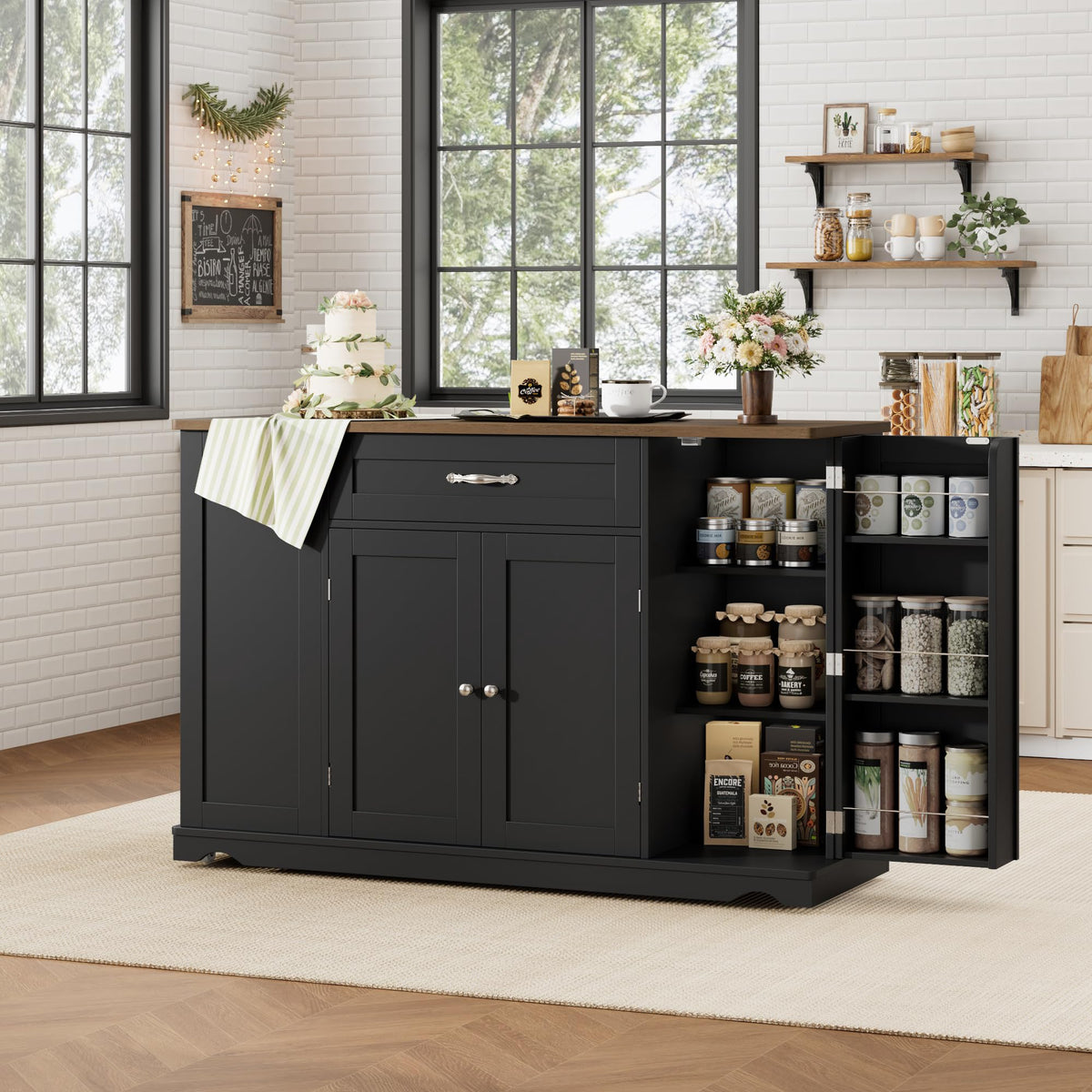 HOSTACK Kitchen Island Cart with Storage, Rolling Island Table, Ash Gray