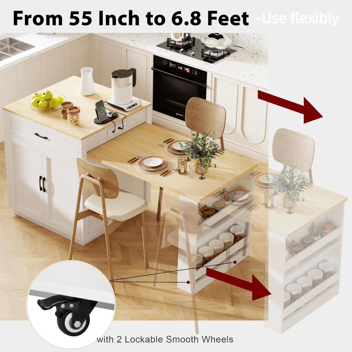 82.7" Kitchen Island Table with Seating & Extendable Dining Table