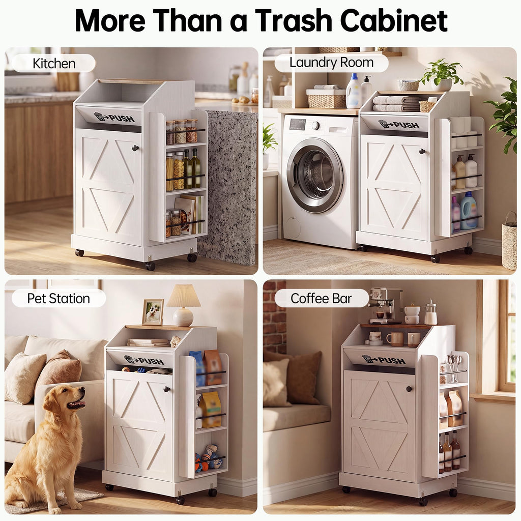 YESHOMY Kitchen Island on Wheels with Trash Cabinet, White & Brown