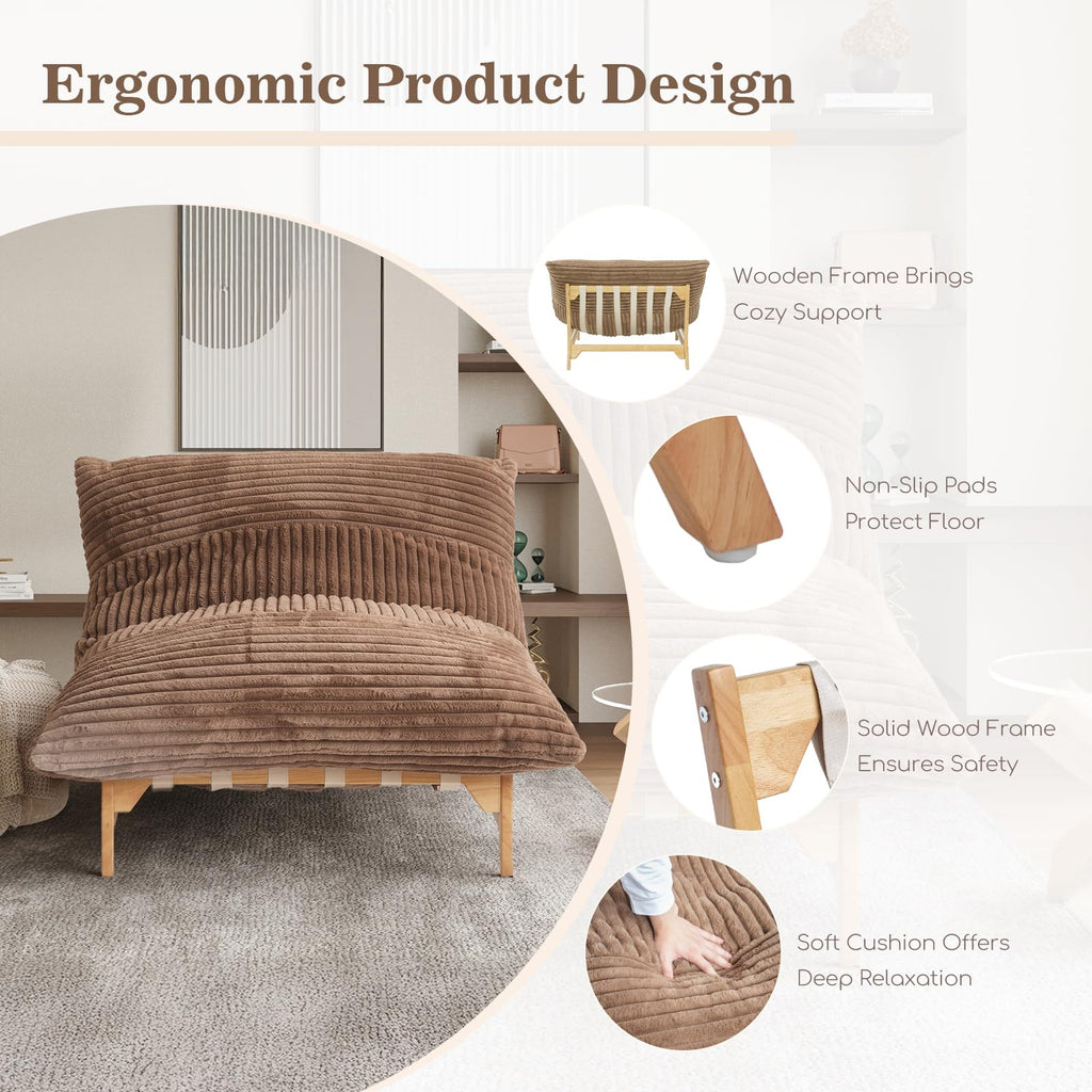 WJShome Oversized Chaise Lounge Chair,47.24" Comfy Recliner Reading Accent Arm Chairs,Sleeper Sofa Bed for Living Room,Loveseat Couch with Removable Upholstered for Reading Bedroom (Beige)