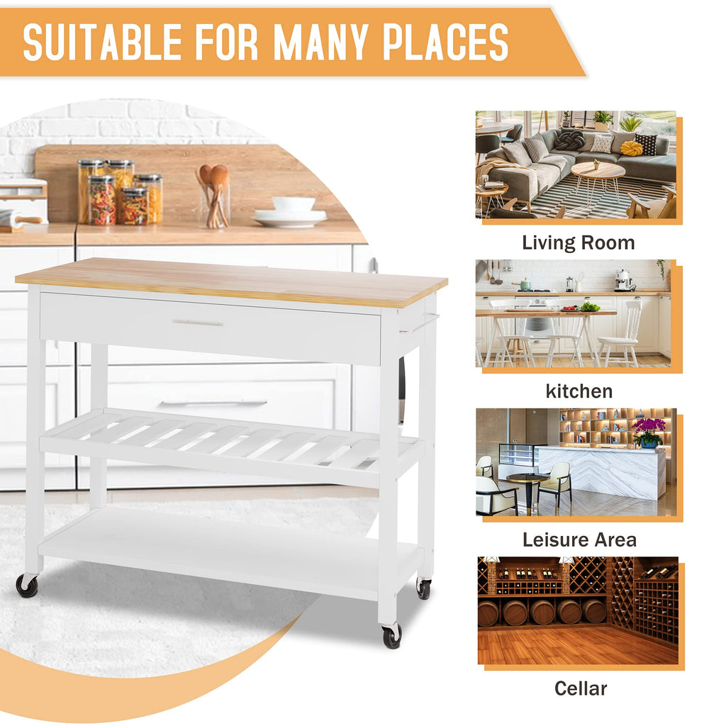JY QAQA 40" Kitchen Island Cart Furniture cart on Wheels Rolling Portable Dining Room Serving Utility Carts Mobile Movable with Drawers Cabinet,Black