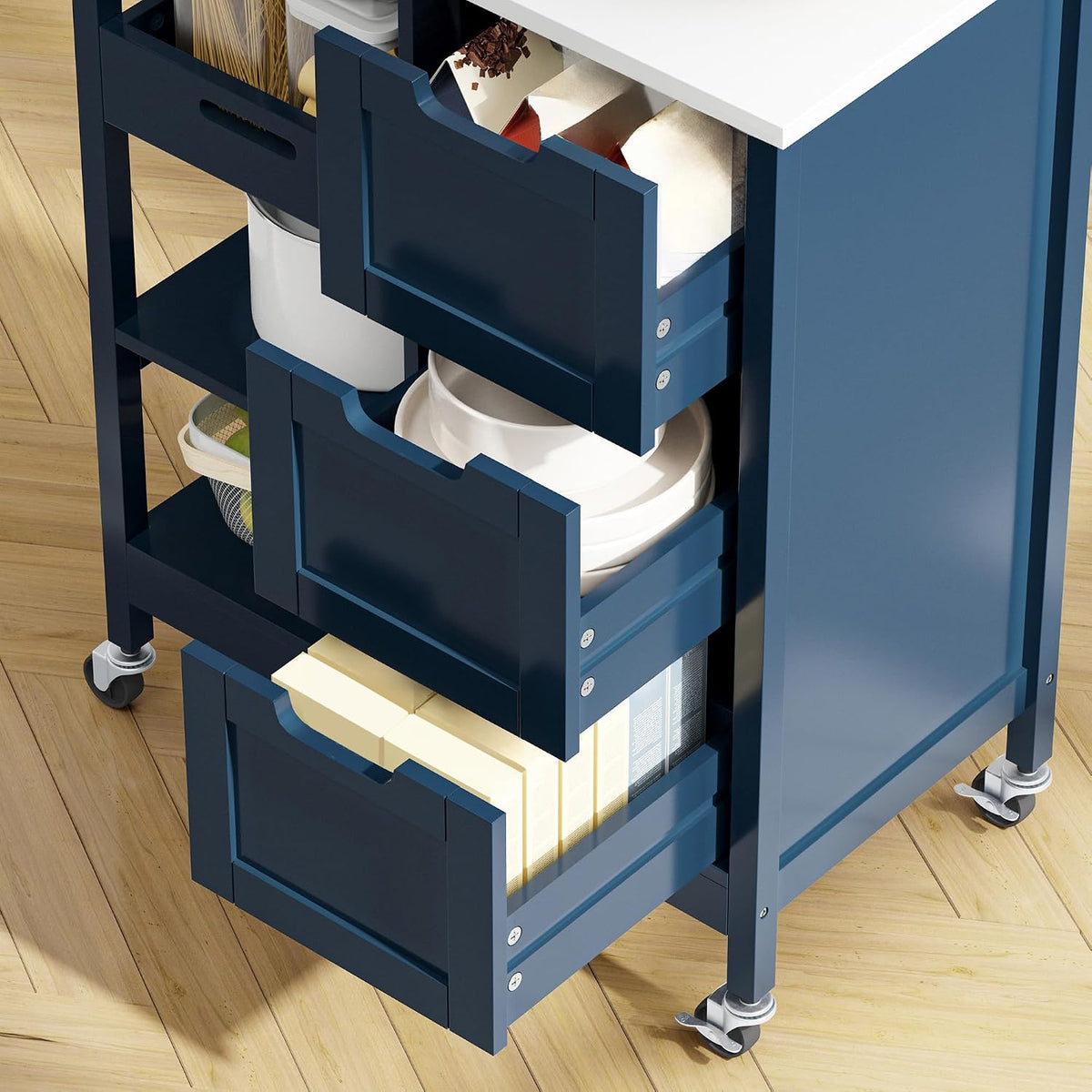 YITAHOME Small Solid Wood Top Kitchen Island Cart on Wheels with Storage