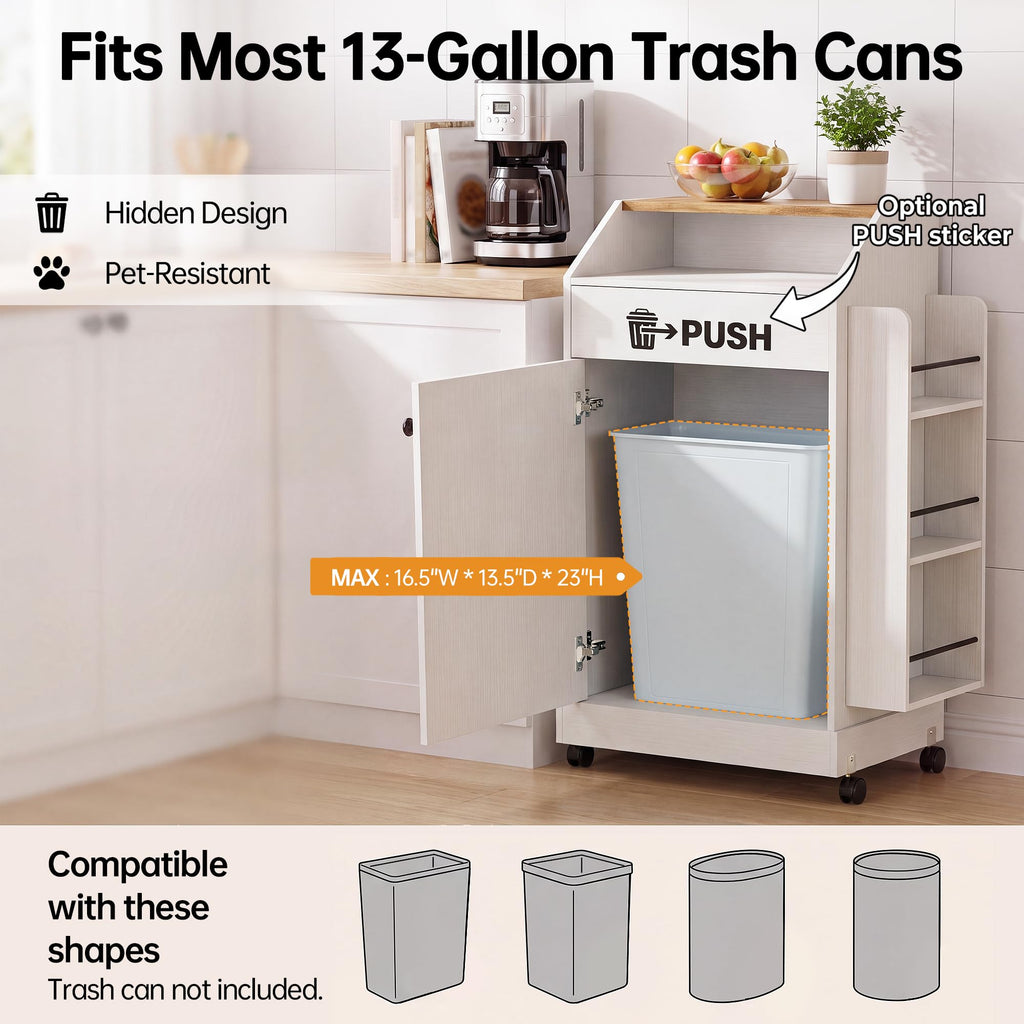 YESHOMY Kitchen Island on Wheels with Trash Cabinet, White & Brown