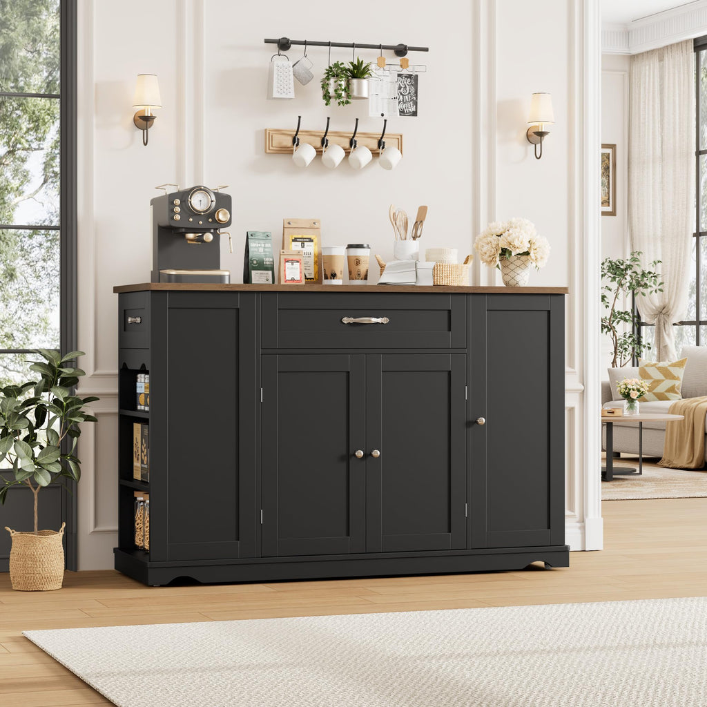 HOSTACK Kitchen Island Cart with Storage, Rolling Island Table, Ash Gray