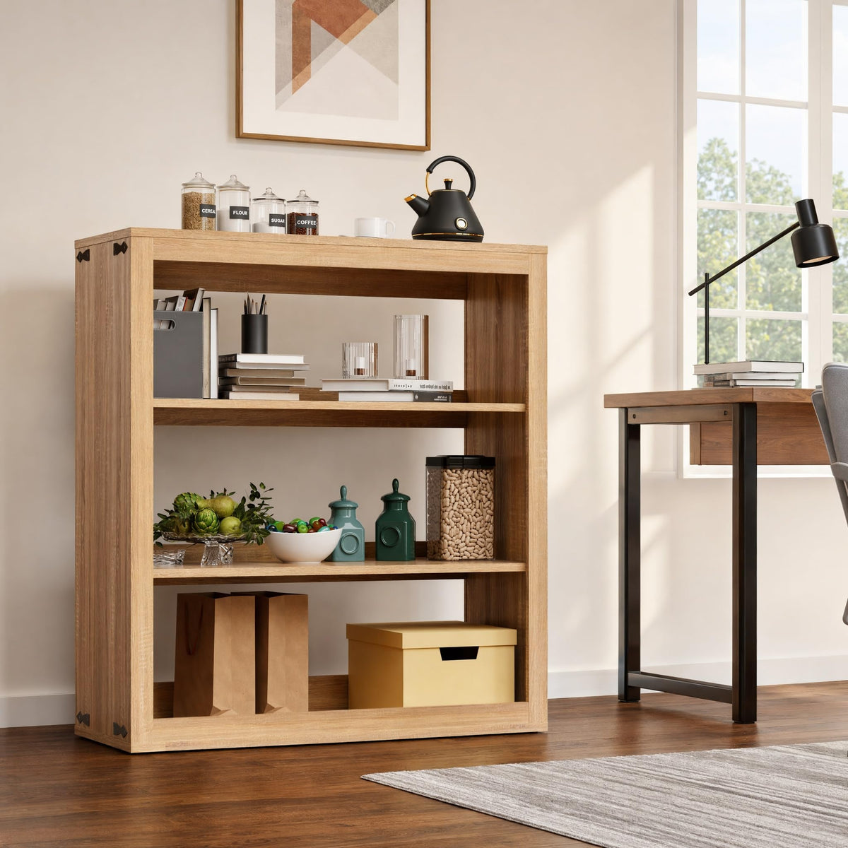 Liquor Cabinet with Wine Rack & Stemmed Holder & Drawer, Walnut
