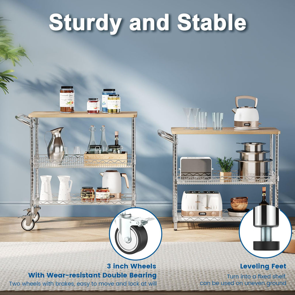 Leteuke 3 Tier Rolling Carts with Wheels, Heavy Duty Rolling Utility Cart