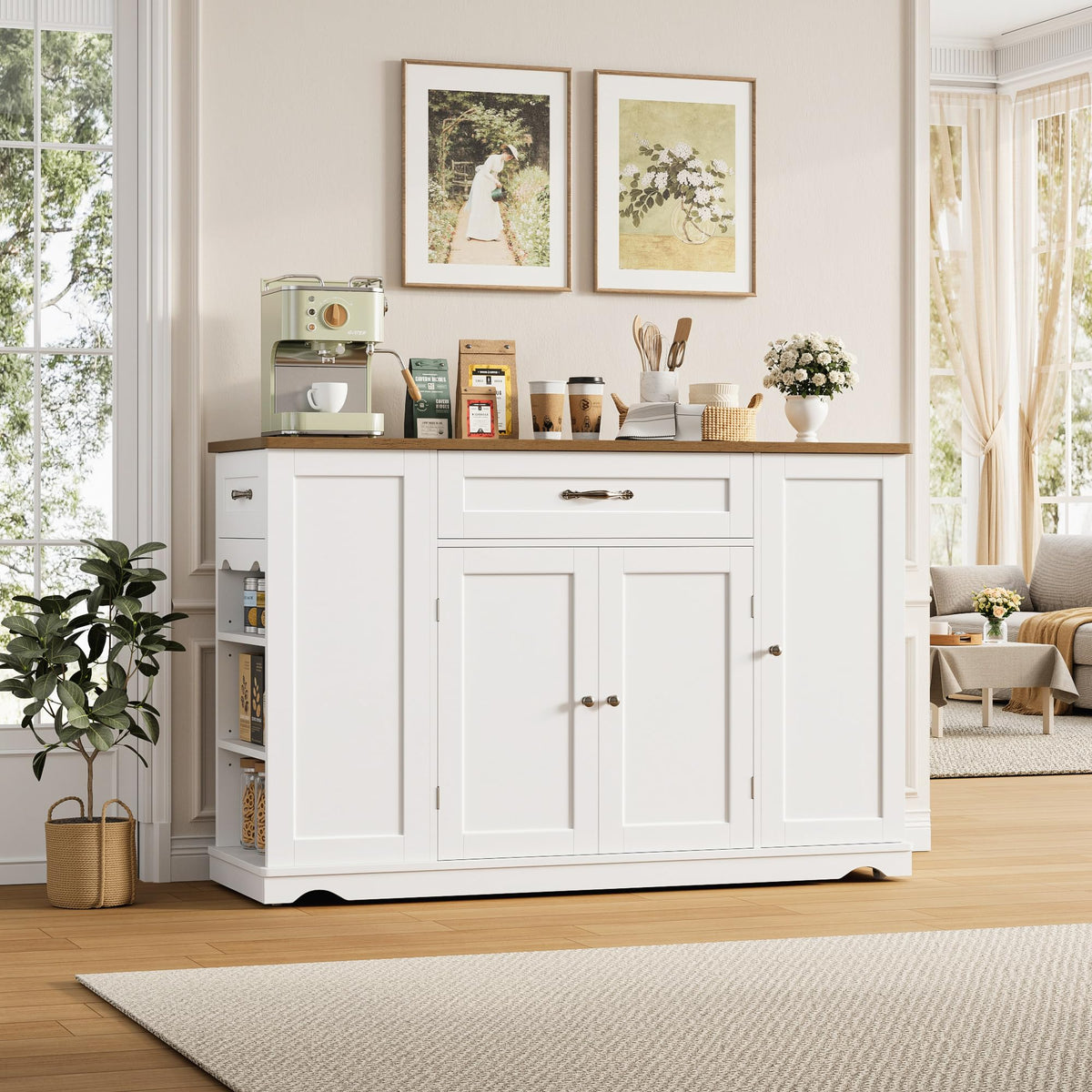 HOSTACK Kitchen Island Cart with Storage, Rolling Island Table, Ash Gray
