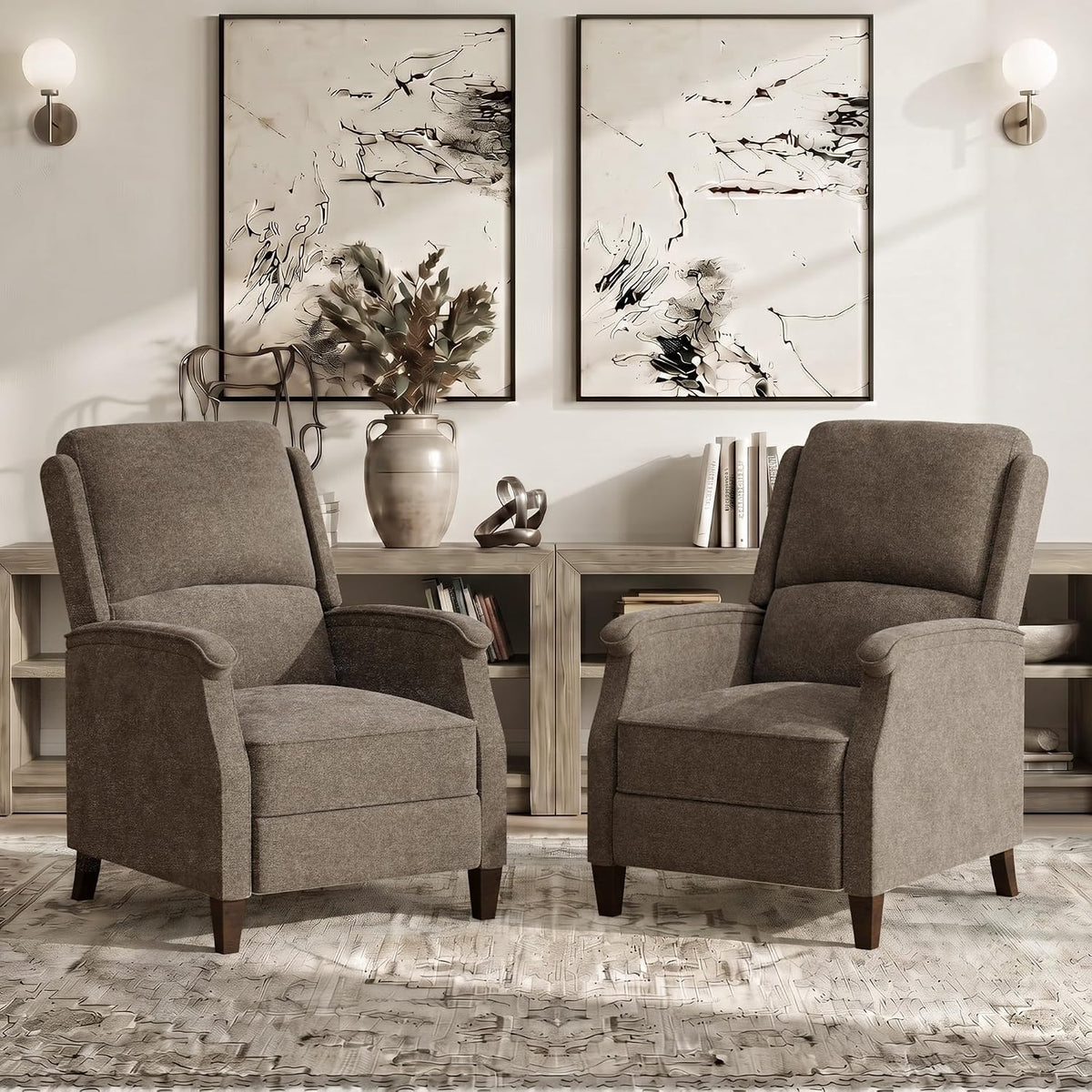 VKNOW Recliner Chair, Fabric Recliner with Adjustable Back, Brown