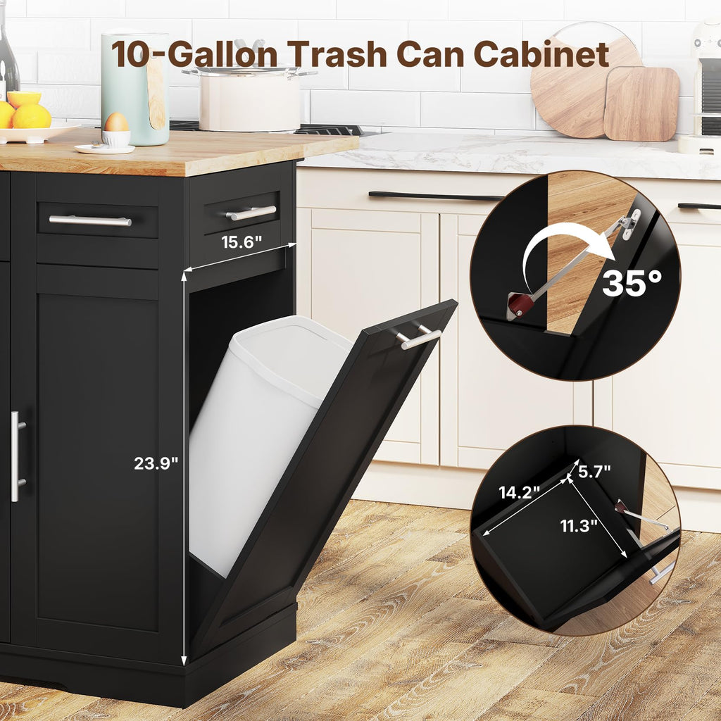 Dripex 41.5'' Kitchen Island with Power Outlet, Trash Cabinet & Storage