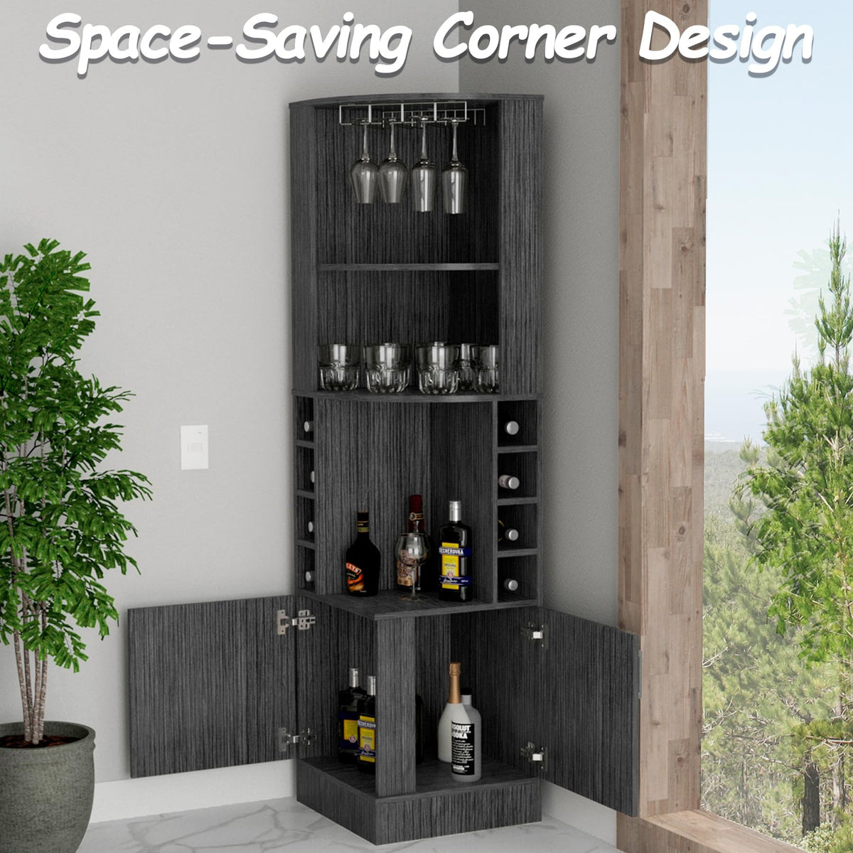 HRVEOCEI 71 Inch Corner Wine Cabinet, Tall Corner Bar Cabinet