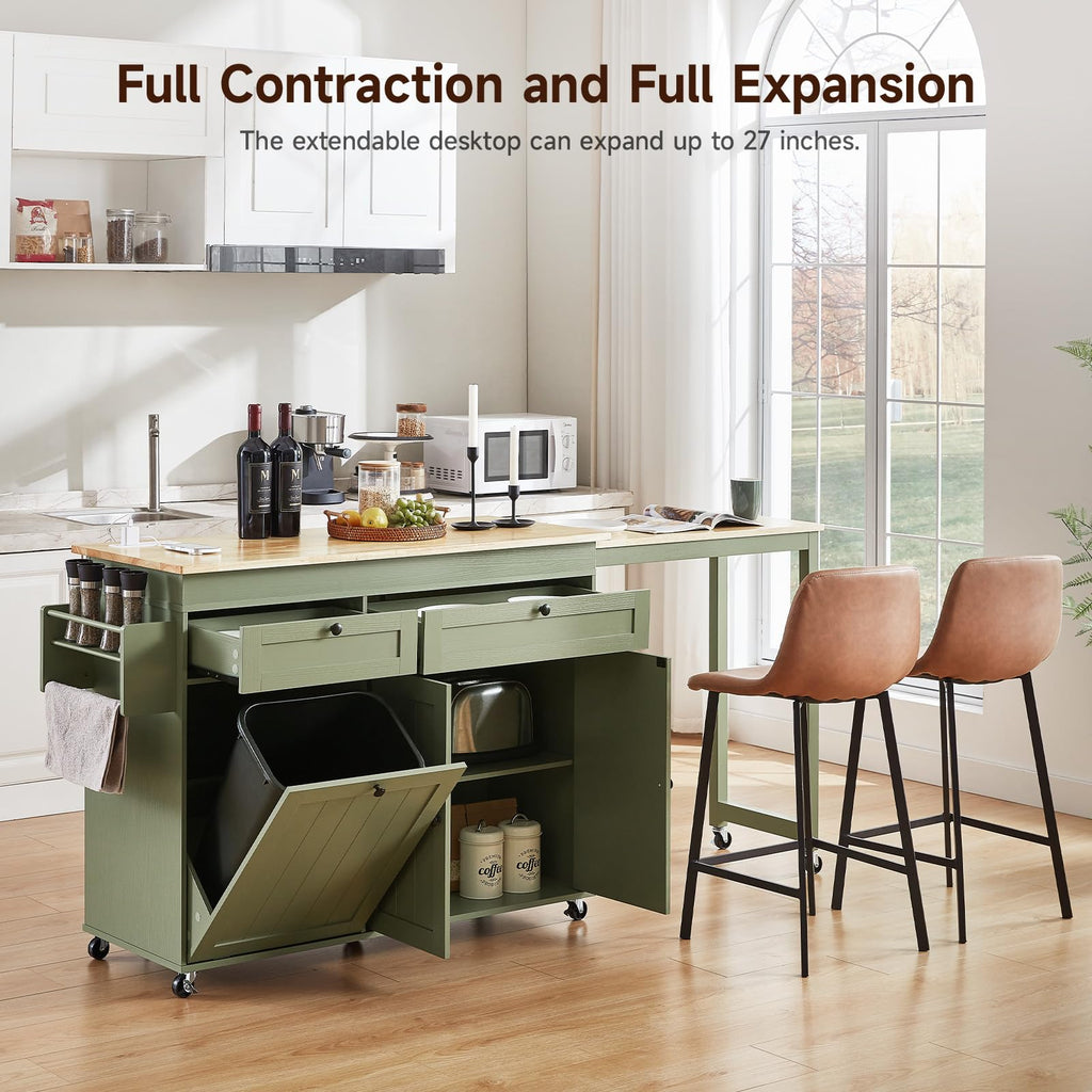 Kitchen Islands with Extendable Dining Table, Mobile Storage Islands, White