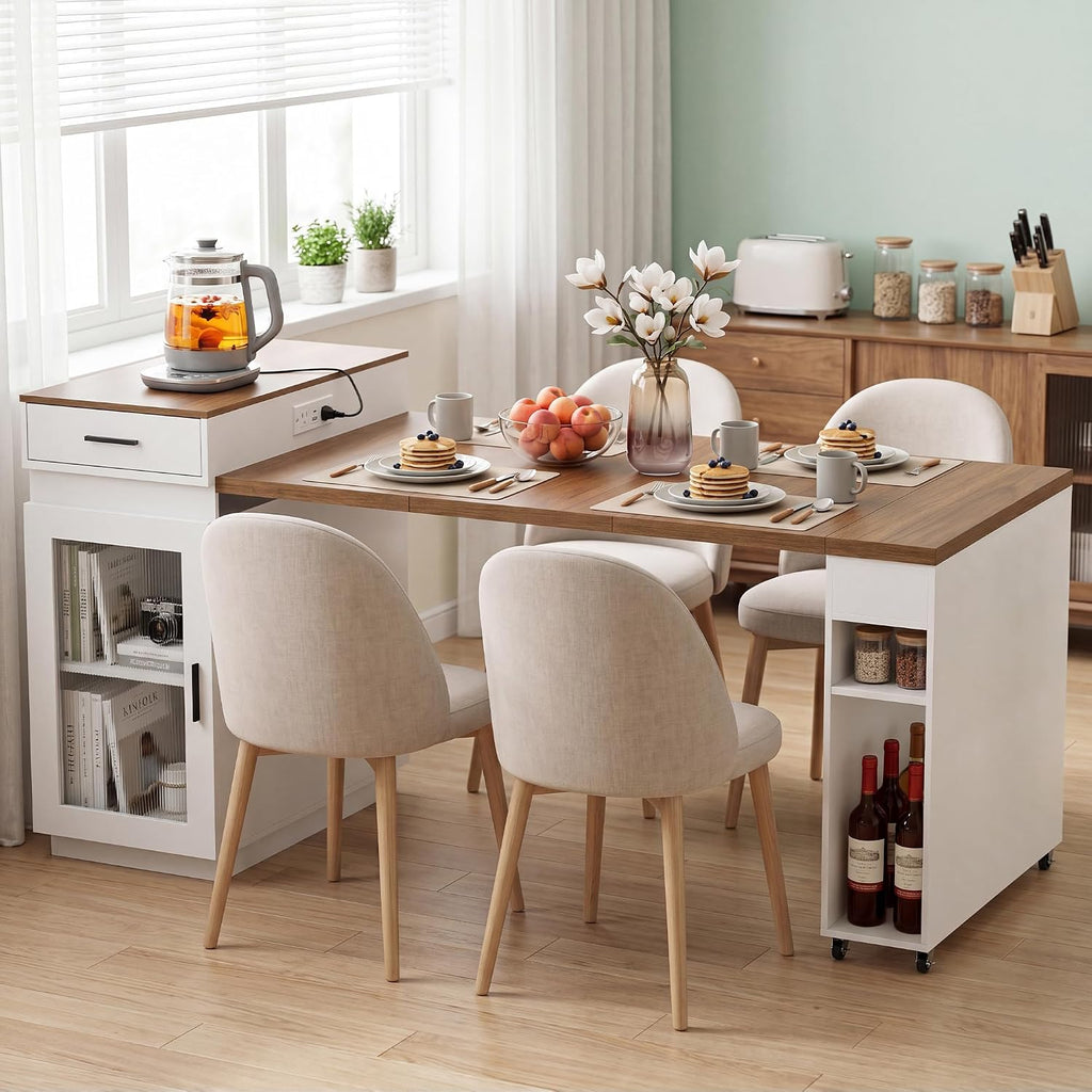 71''Kitchen Island with Extendable Dining Table for 2-4,Double-Side Storage
