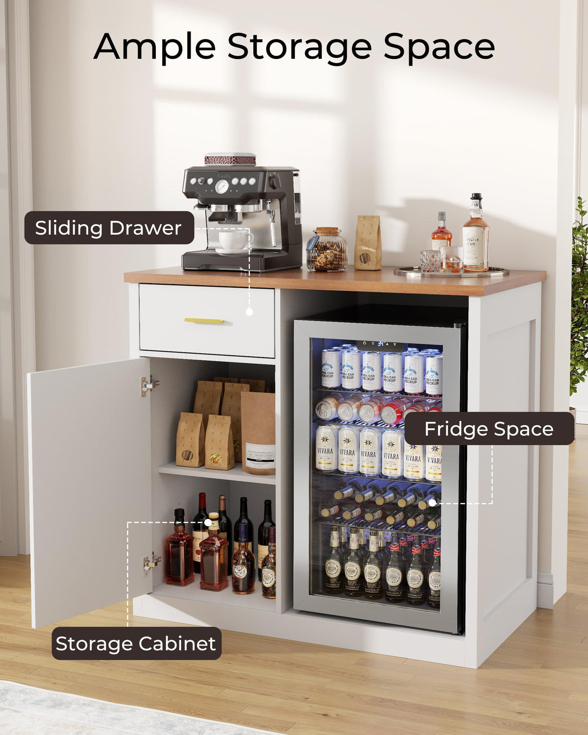 Mini Fridge Cabinet, Coffee Bar Cabinet with Fridge Space (Not Included)