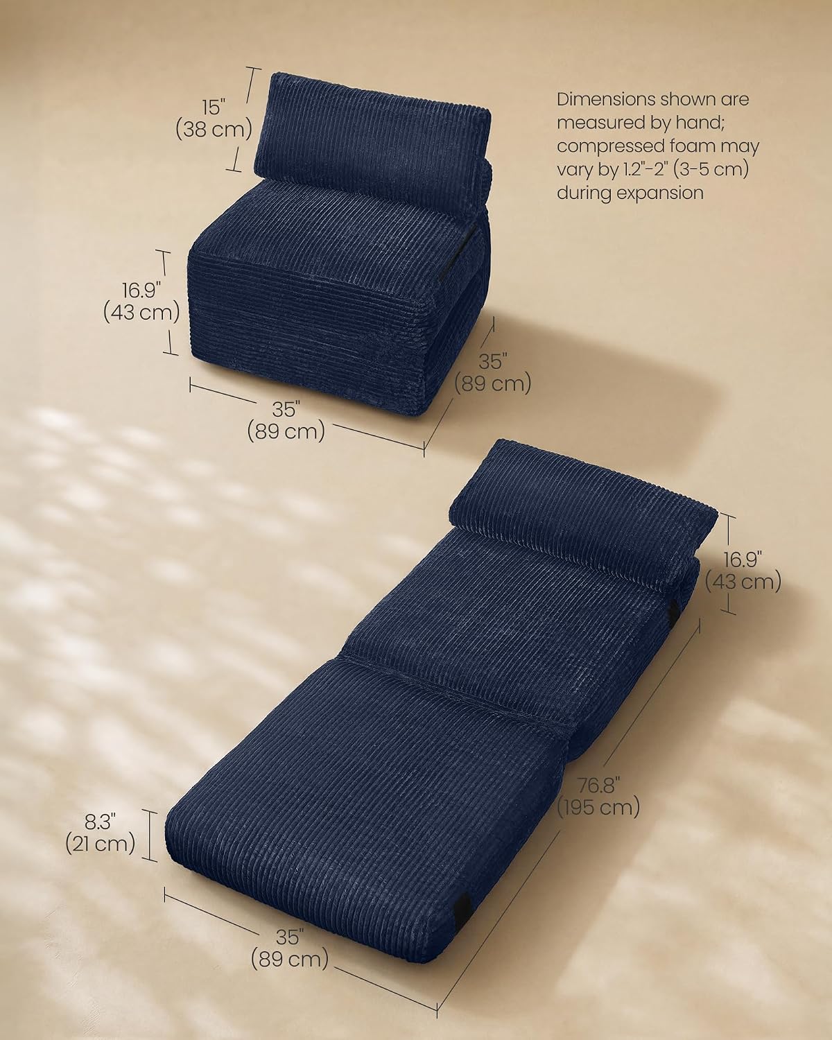 VASAGLE Folding Sofa Bed, Convertible Chair Bed with Pillow, Sleeper Chair