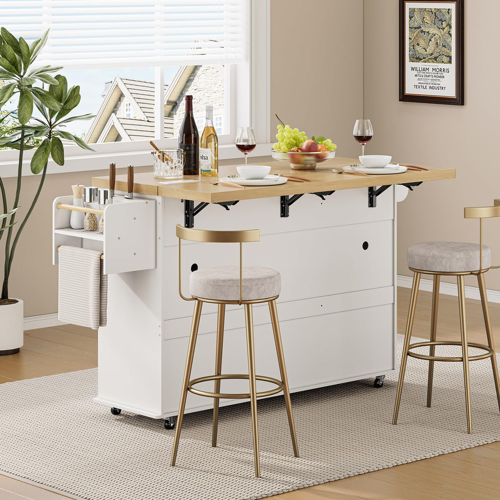ONBRILL 60" Kitchen Island with Trash Can Storage, Rolling Island Table