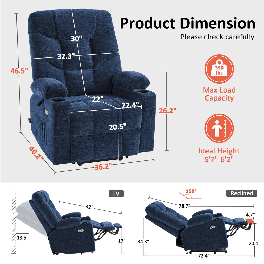 MCombo Power Lift Recliner for Elderly, Fabric 7287 (Light Grey, Medium)