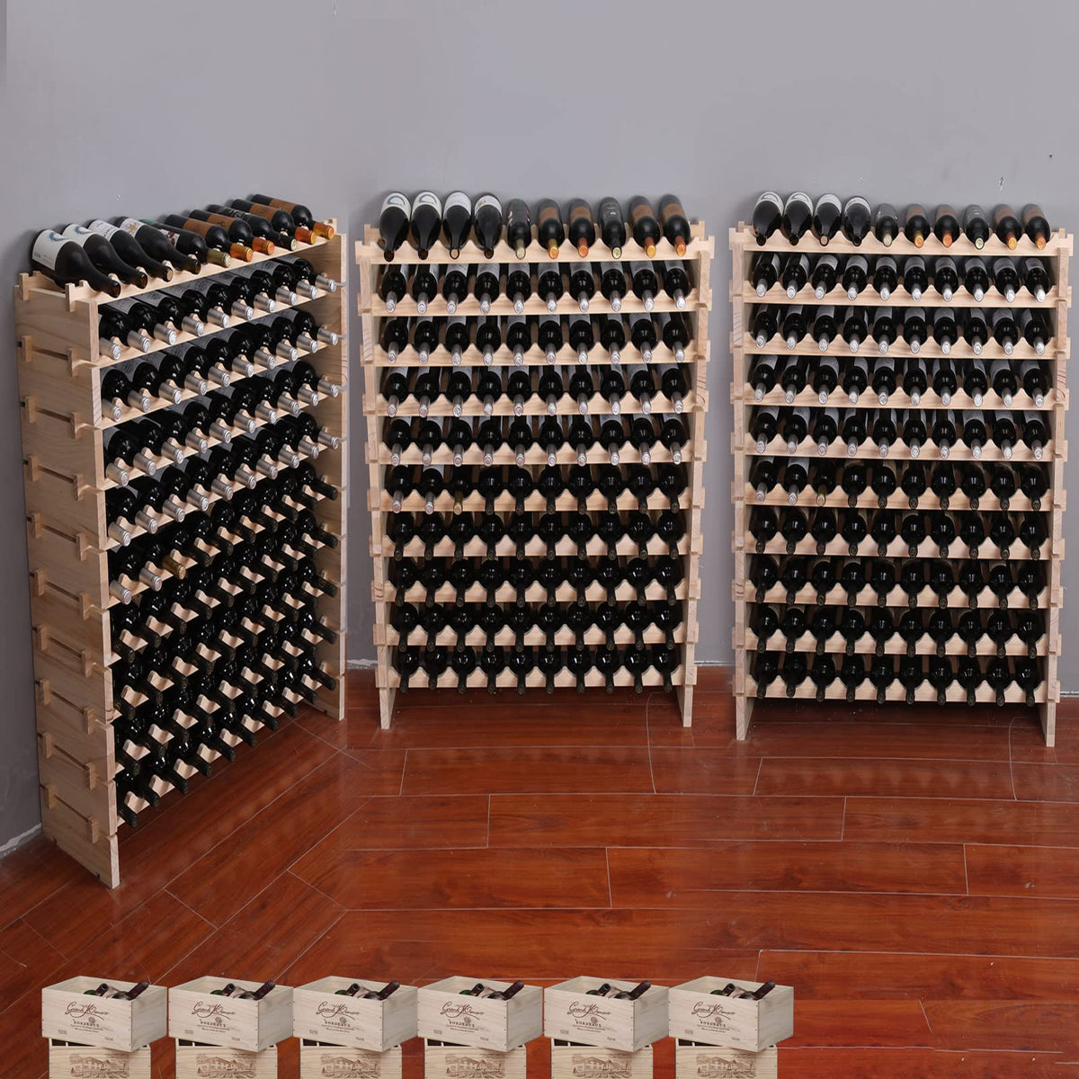 Wine Rack Cabinet Freestanding for Floor Wooden Stackable Storage Modular countertop Wood Wine Holder (120bottle)