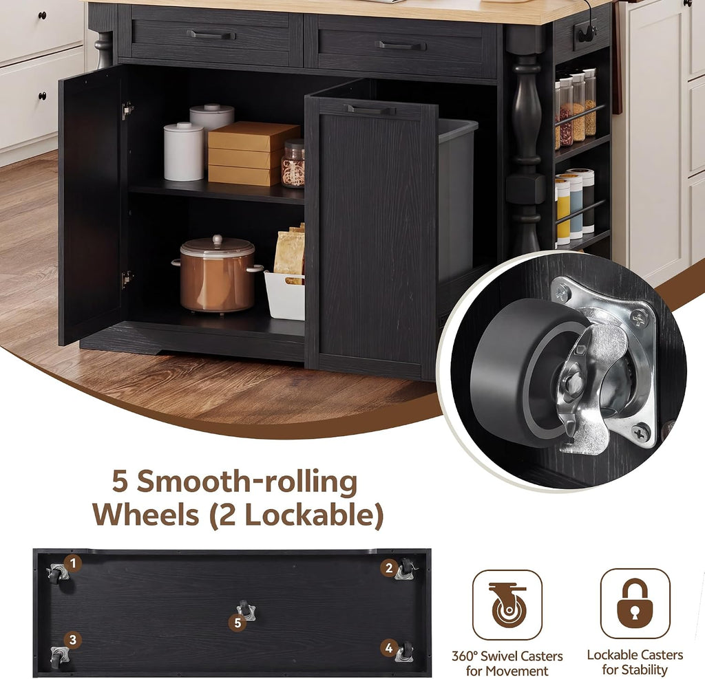 Island Table for Kitchen,48" Rolling Kitchen Island with Drop Leaf