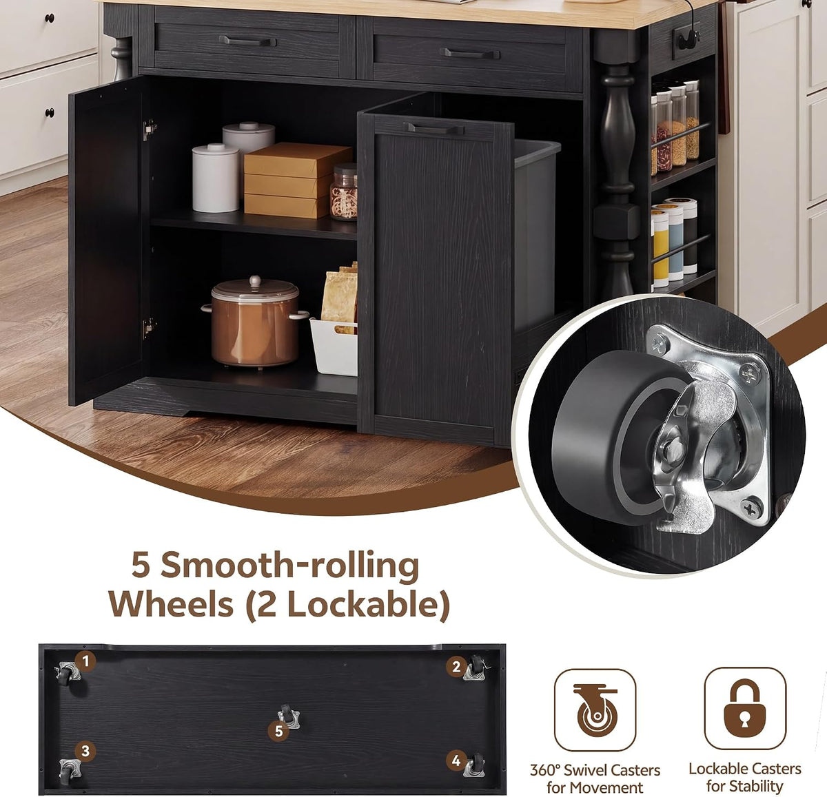 Island Table for Kitchen,48" Rolling Kitchen Island with Drop Leaf