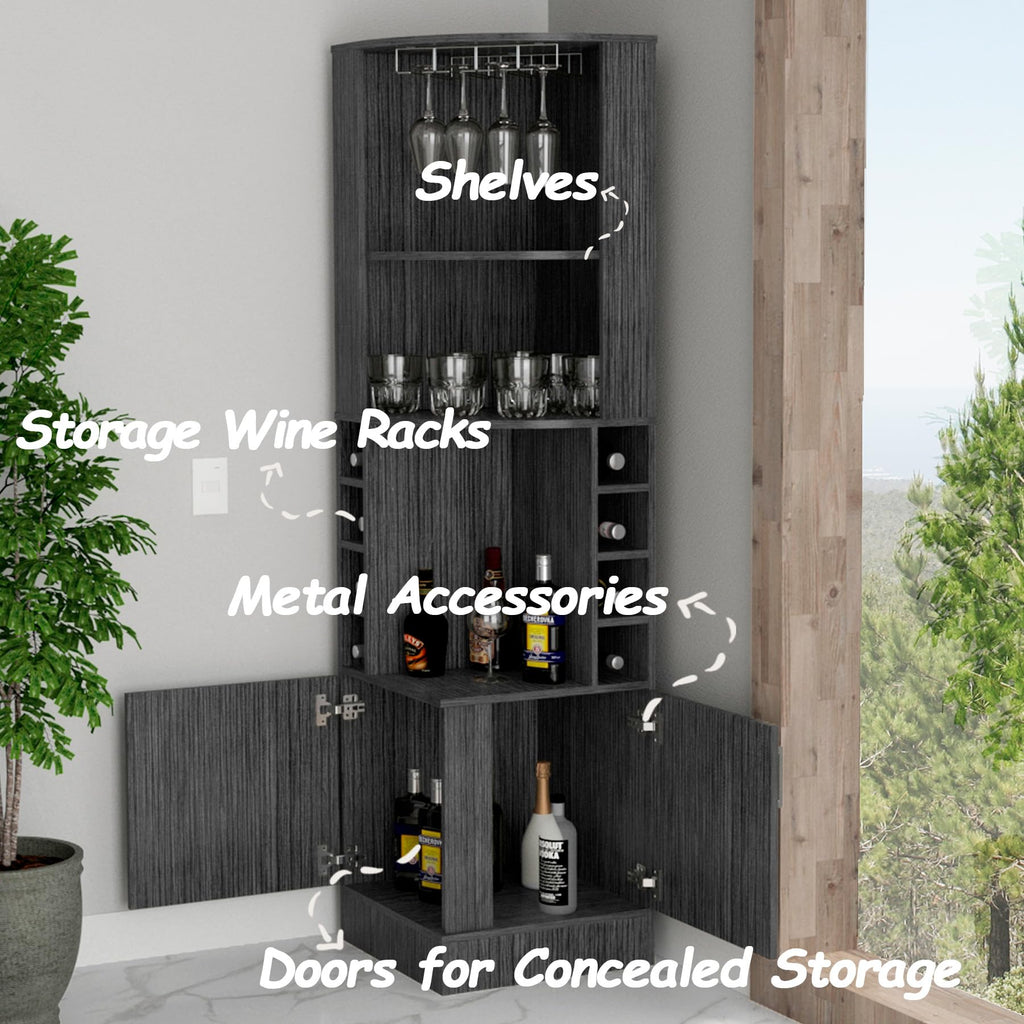 HRVEOCEI 71 Inch Corner Wine Cabinet, Tall Corner Bar Cabinet