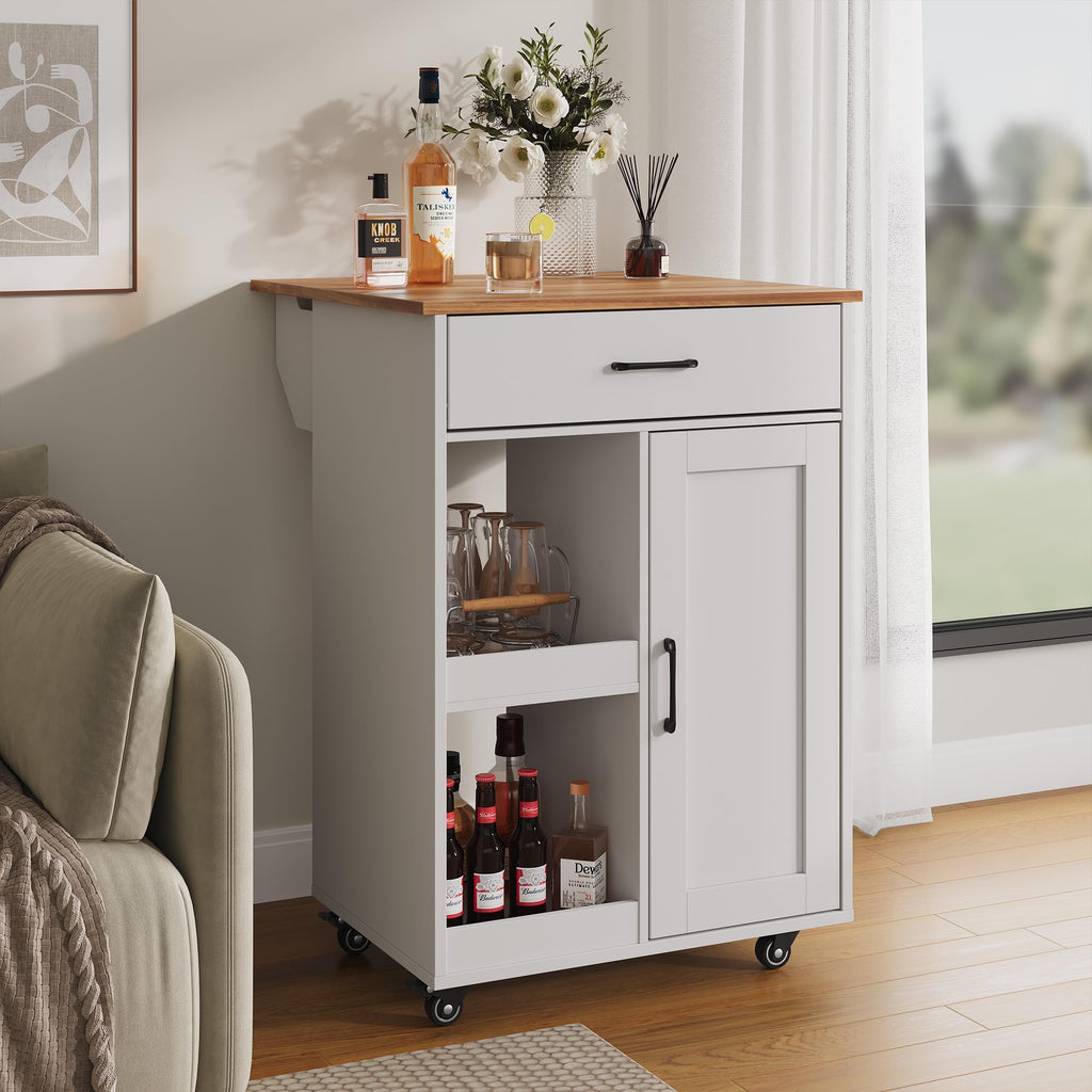 OUTLANE Kitchen Island with Drop Leaf, Rolling Storage Cart on Wheels