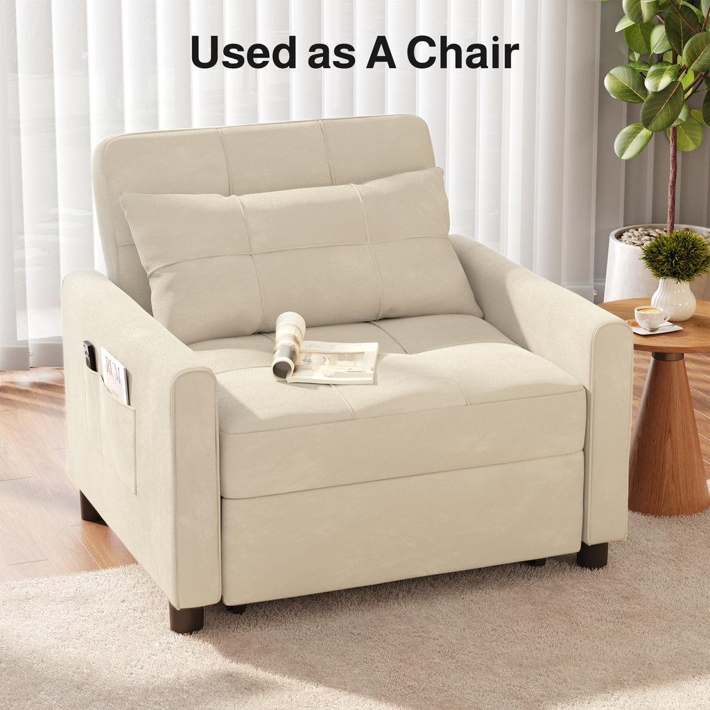Ahomly Convertible Sofa Chair Bed, 3-in-1 Linen Pull Out Chair, Dark Gray