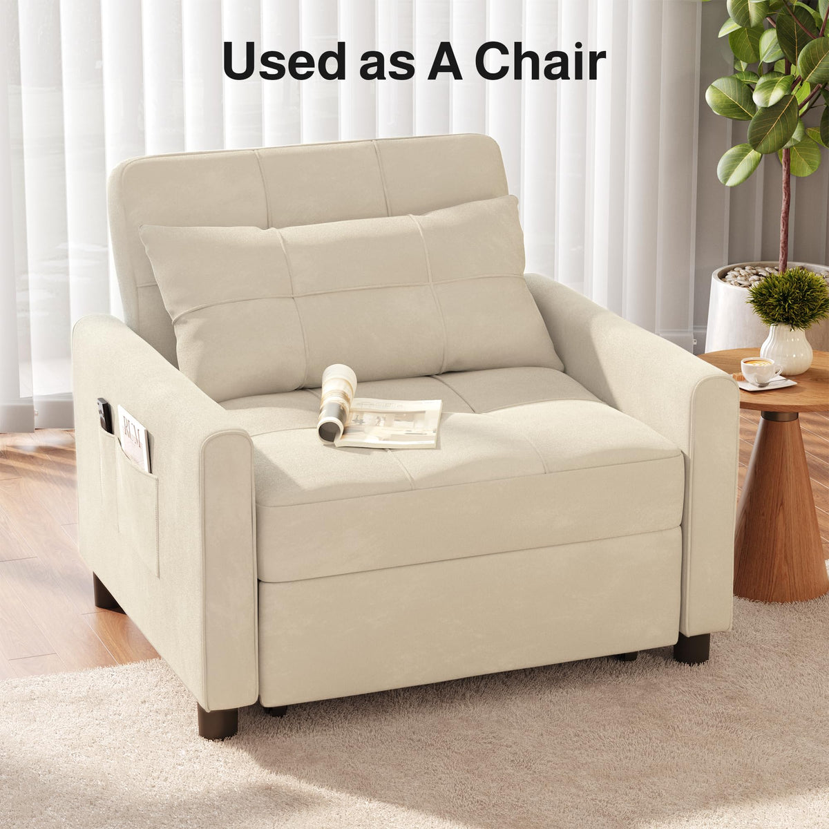 Ahomly Convertible Sofa Chair Bed, 3-in-1 Linen Pull Out Chair, Dark Gray