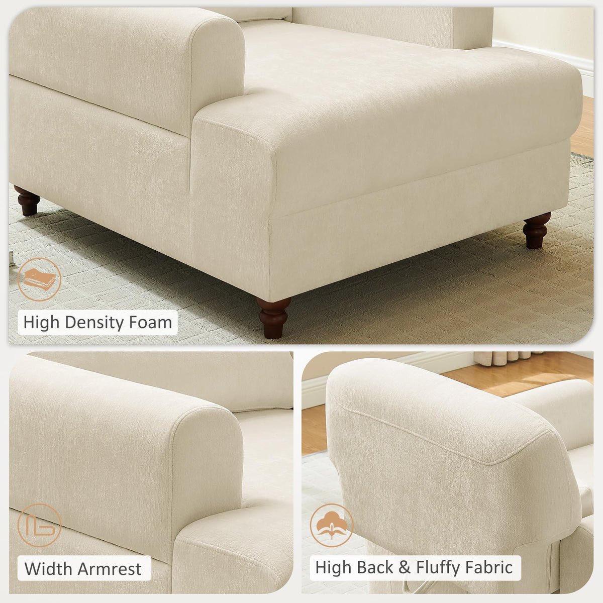 Oversized Chaise Lounge Chair with Adjustable Backrest, Polyester White