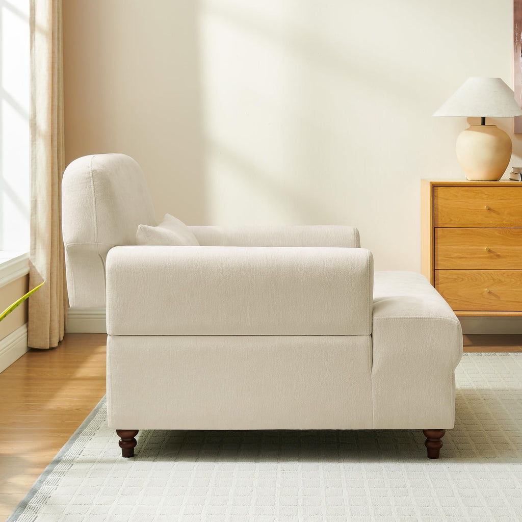 Oversized Chaise Lounge Chair with Adjustable Backrest, Polyester White